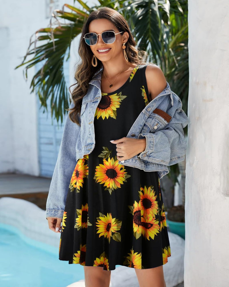 Women Summer Sundress plus Size Tank Sleeveless T-Shirt Dress Beach Swing Loose Fit Casual