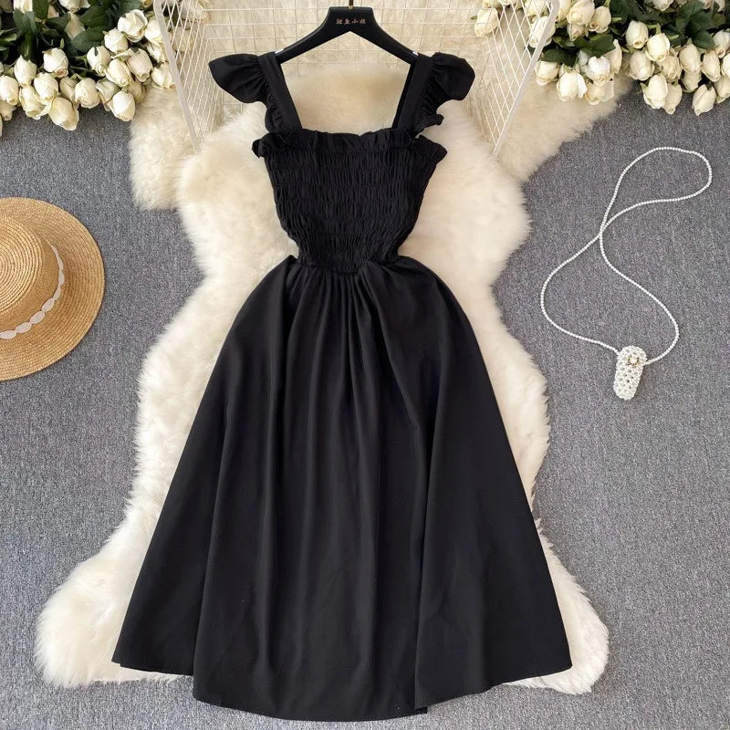 Women’s Smocked Ruffle Strap Midi Dress