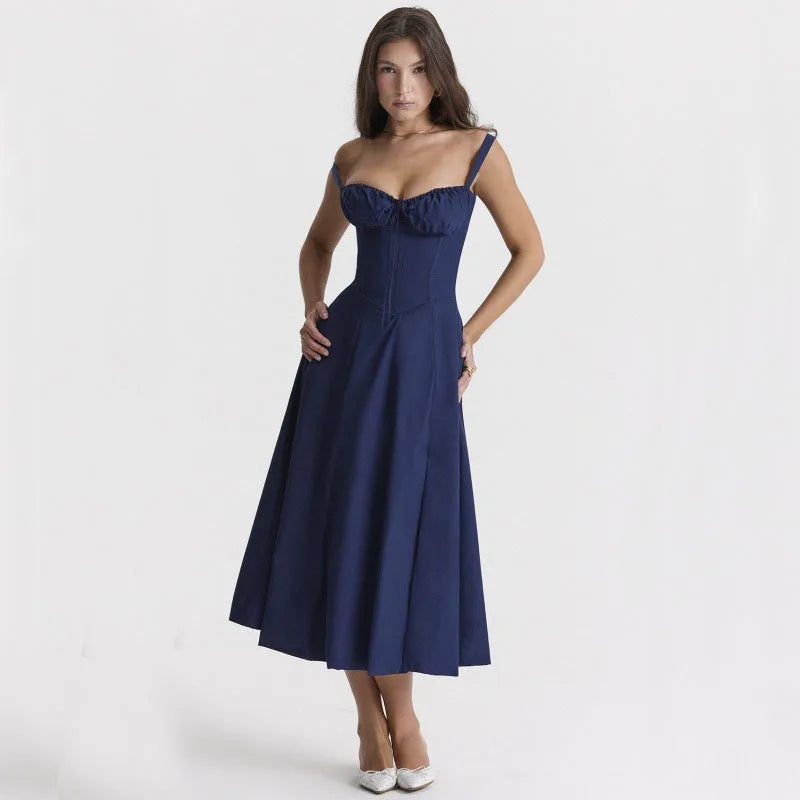 Summer Lace-Up Corset Midi Dress