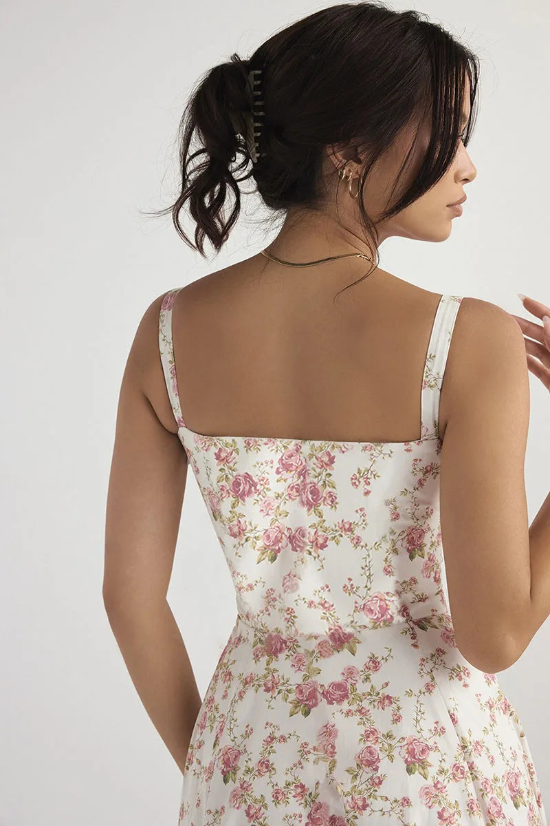 Summer Lace-Up Corset Midi Dress