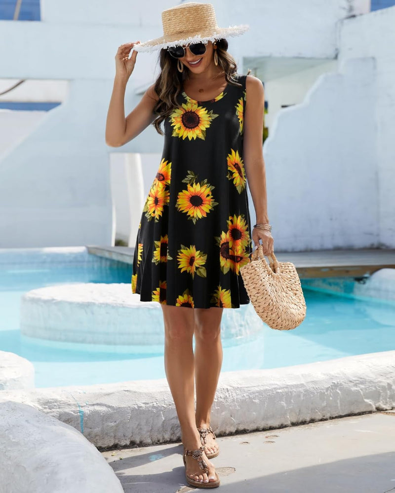 Women Summer Sundress plus Size Tank Sleeveless T-Shirt Dress Beach Swing Loose Fit Casual