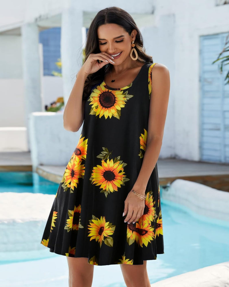Women Summer Sundress plus Size Tank Sleeveless T-Shirt Dress Beach Swing Loose Fit Casual