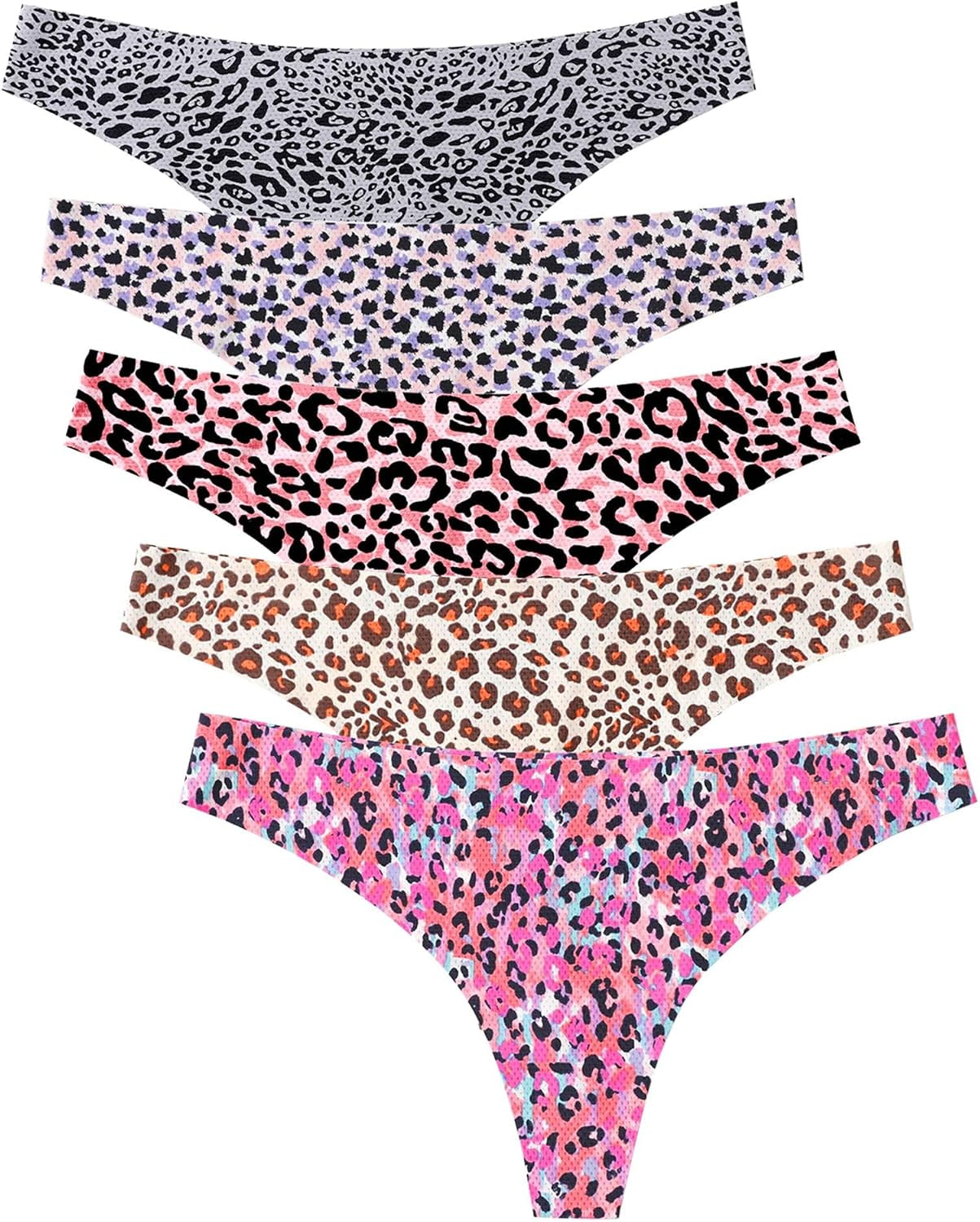 Seamless Women Underwear Thongs,No Show Ladies Thong,No Line Workout Breathable Comfortable Panties,Soft Undies,5-Pack