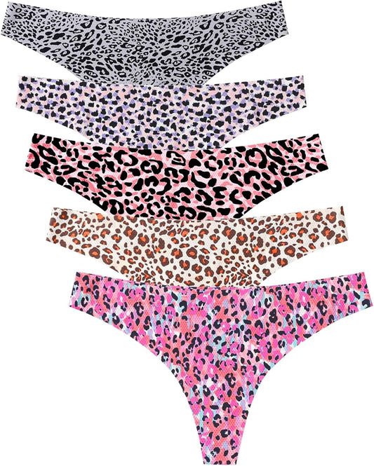 Seamless Women Underwear Thongs,No Show Ladies Thong,No Line Workout Breathable Comfortable Panties,Soft Undies,5-Pack