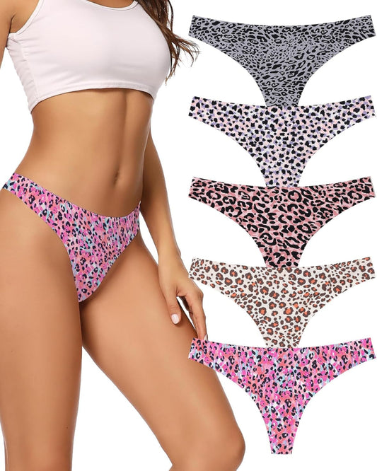 Seamless Women Underwear Thongs,No Show Ladies Thong,No Line Workout Breathable Comfortable Panties,Soft Undies,5-Pack