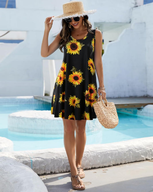 Women Summer Sundress plus Size Tank Sleeveless T-Shirt Dress Beach Swing Loose Fit Casual