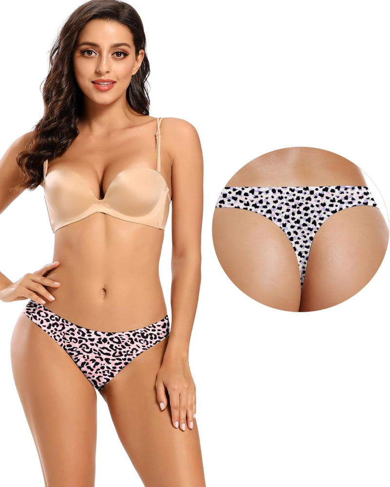 Seamless Women Underwear Thongs,No Show Ladies Thong,No Line Workout Breathable Comfortable Panties,Soft Undies,5-Pack
